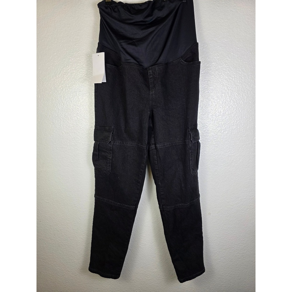 Isabel Maternity Black Cargo Jeans Crossover Panel Over Belly Size‎ 6